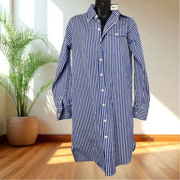Polo Ralph Lauren Midi Shirt Dress Navy Blue Stripes S/P